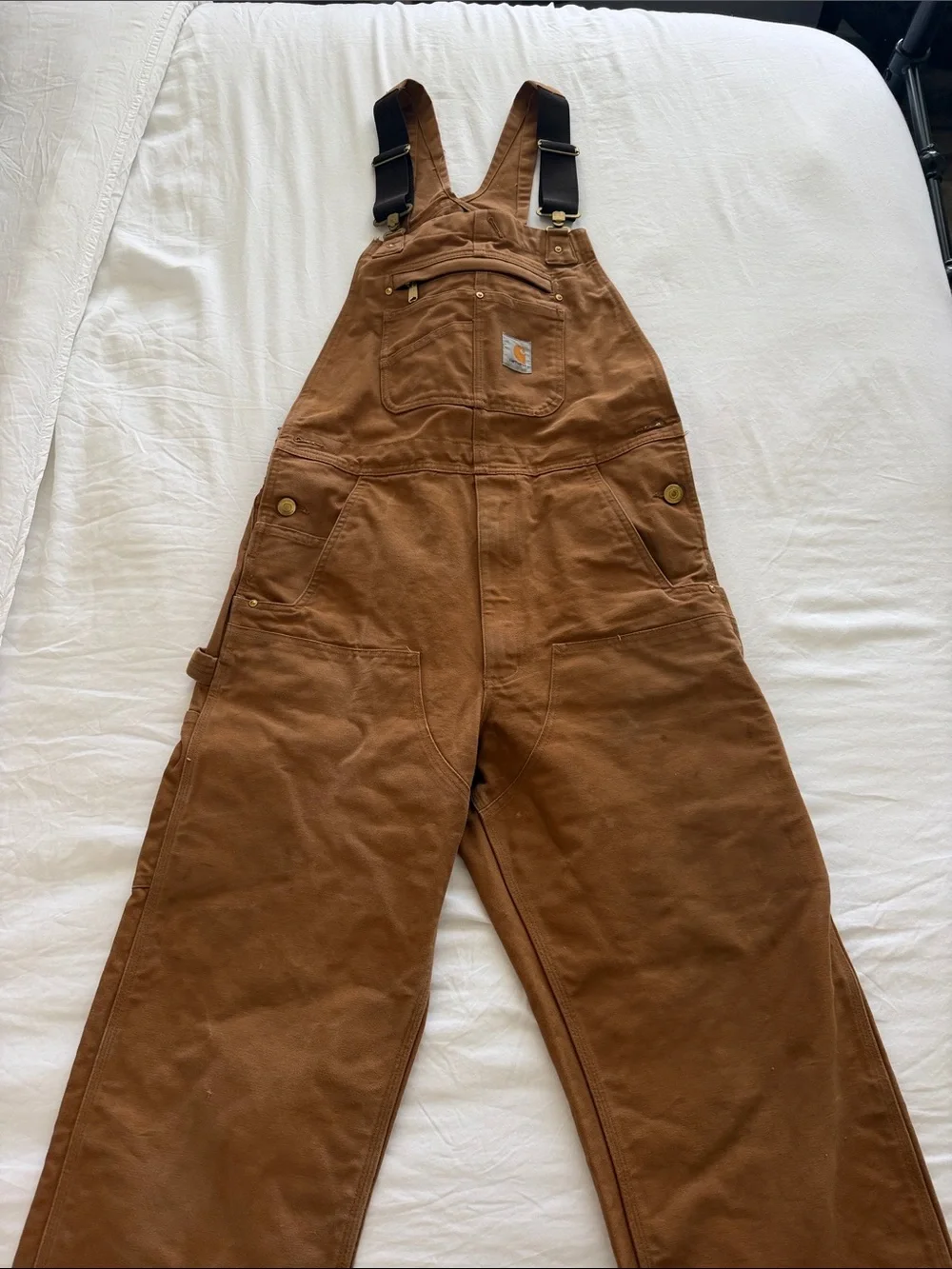 Carhartt Brown Canvas Bib Overalls with Black Straps